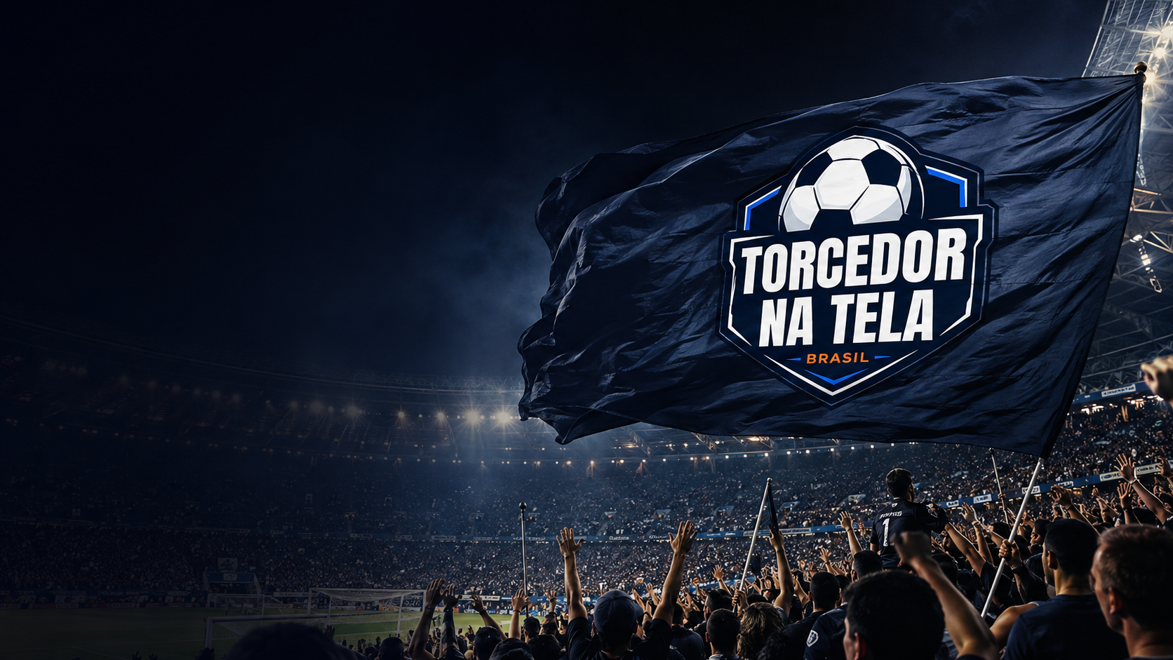Torcida com a bandeira do Torcedor na Tela